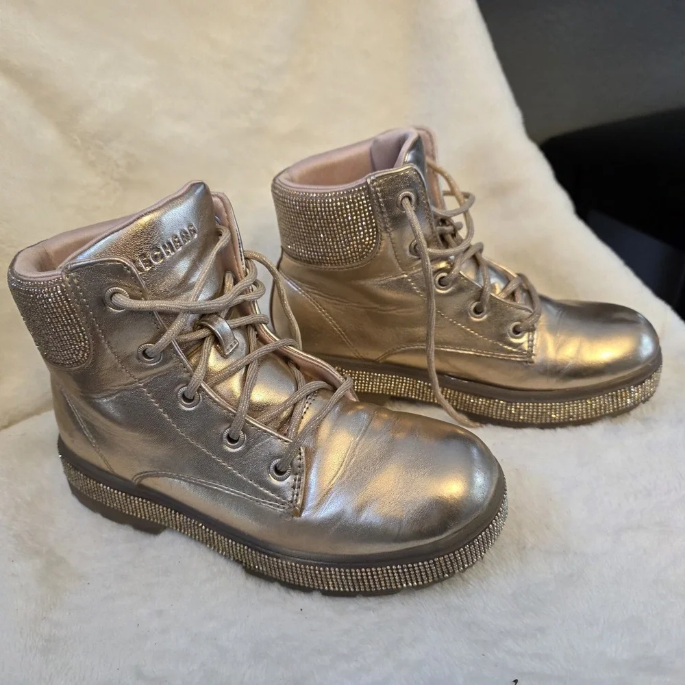 Skechers Rose Gold Girls Boots with Rinestones Size US 4 EUR 36‎